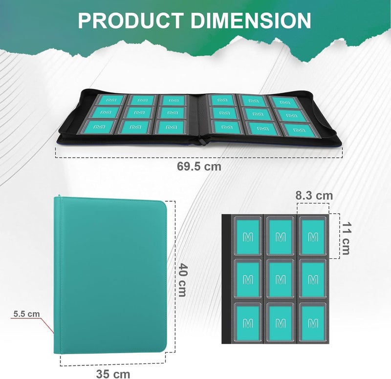 MOSLA Toploader Binder,Trading Card Binder Storage Hold up 288 Cards 9-Pocket Top Loader Binder with Sleeves for 3"x4" Rigid Toploaders Hard Cases (9Cyan5) - Image 4
